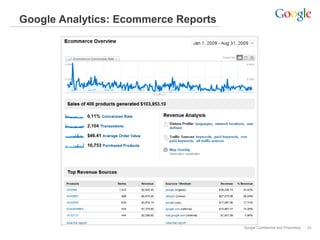 Google Analytics: Ecommerce Reports




                                      Google Confidential and Proprietary   33
 