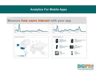 Analytics For Mobile Apps
Measure how users interact with your app
 