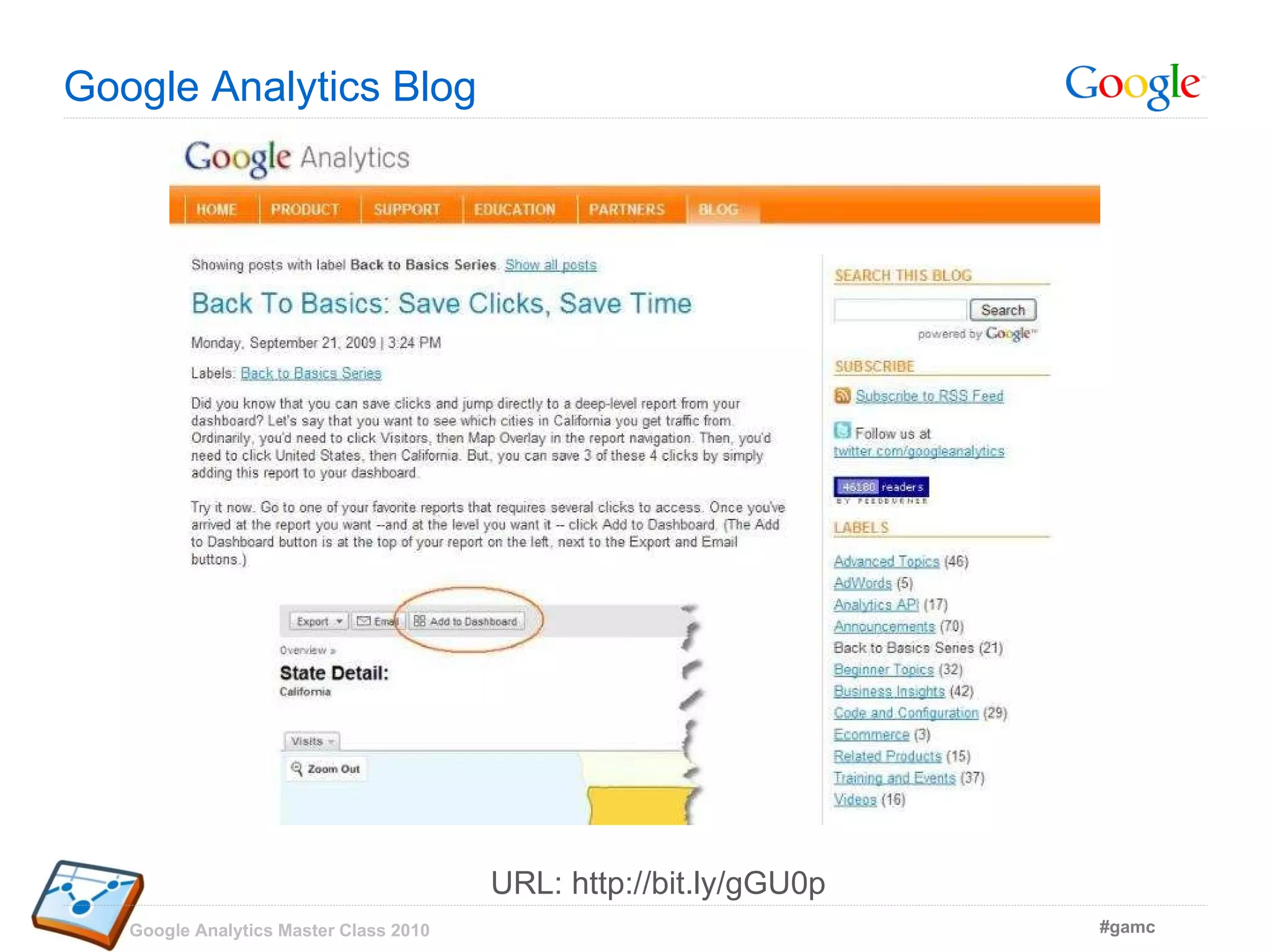 Google Analytics Blog URL: http://bit.ly/gGU0p 