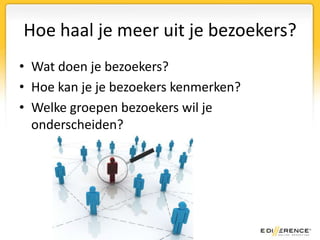 GebeurtenissenWat doen bezoekers binnen de webshop?Productvideo’s bekijkenBrochures downloadenProduct beoordelenInloggenElke handeling kan gemetenworden! Wat wil je meten?