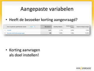 Geavanceerde segmentenBezoekers onderscheidenBetaalde bezoekersBezoekers via een actiepaginaBezoekers uit een specifieke regioetc.