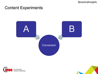 Presentation title
#practicalinsights
Content Experiments
Conversion
A B
 