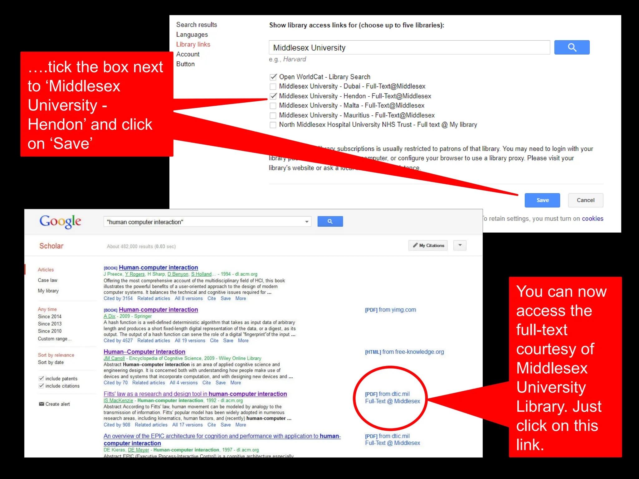and click in
‘Save’
….tick the box next
to ‘Middlesex
University -
Hendon’ and click
on ‘Save’
You can now
access the
full-text
courtesy of
Middlesex
University
Library. Just
click on this
link.
 