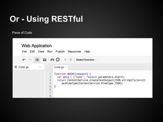 Or - Using RESTful
Piece of Code
 