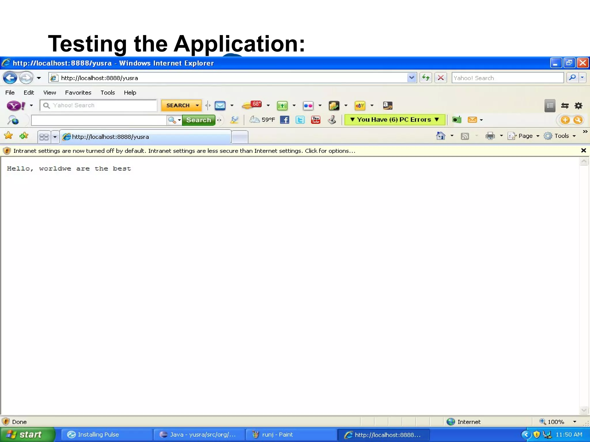 Testing the Application:
 