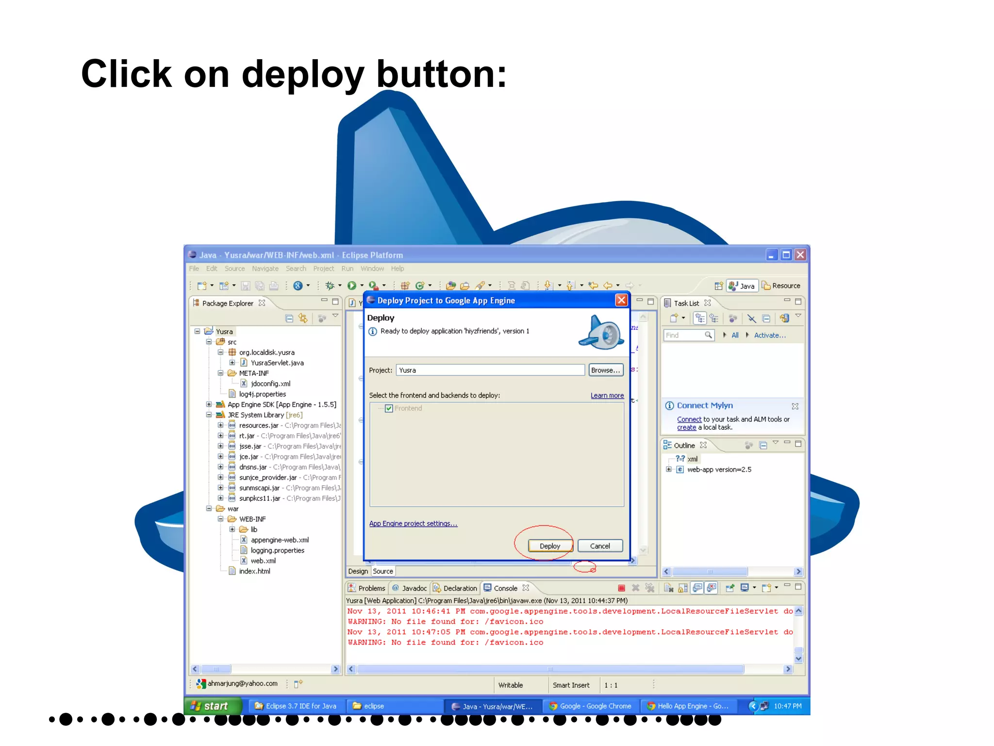 Click on deploy button:
 