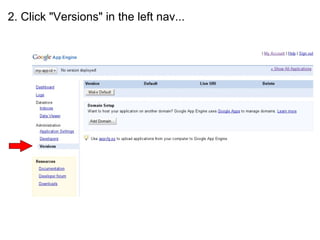 2. Click "Versions" in the left nav...