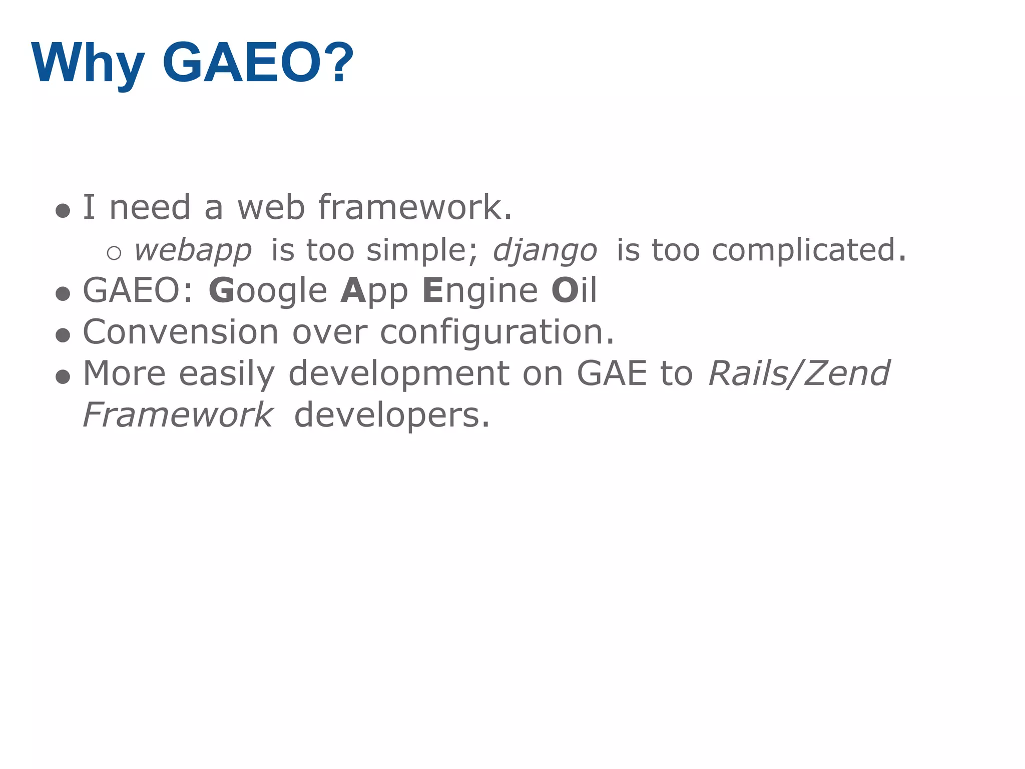 An Introduction to GAEO web framework