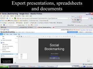 Export presentations, spreadsheets and documents 