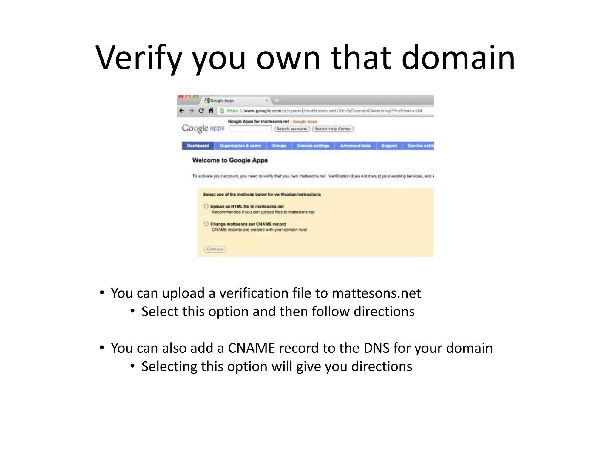 Verify you own that domainYou can upload a verification file to mattesons.net