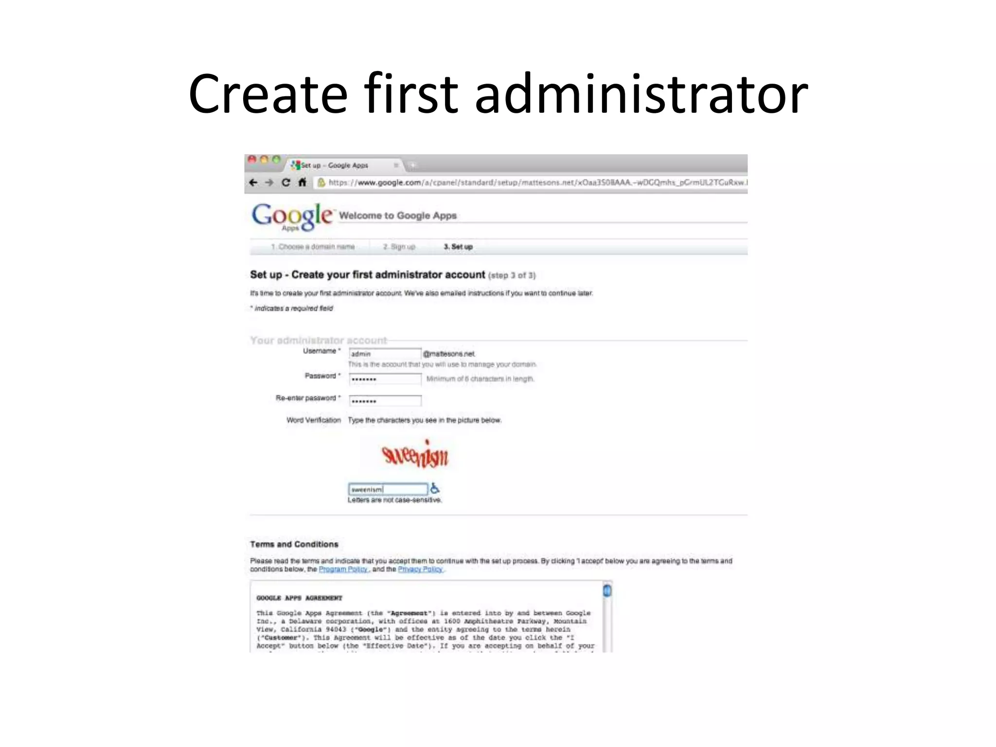 Create first administrator