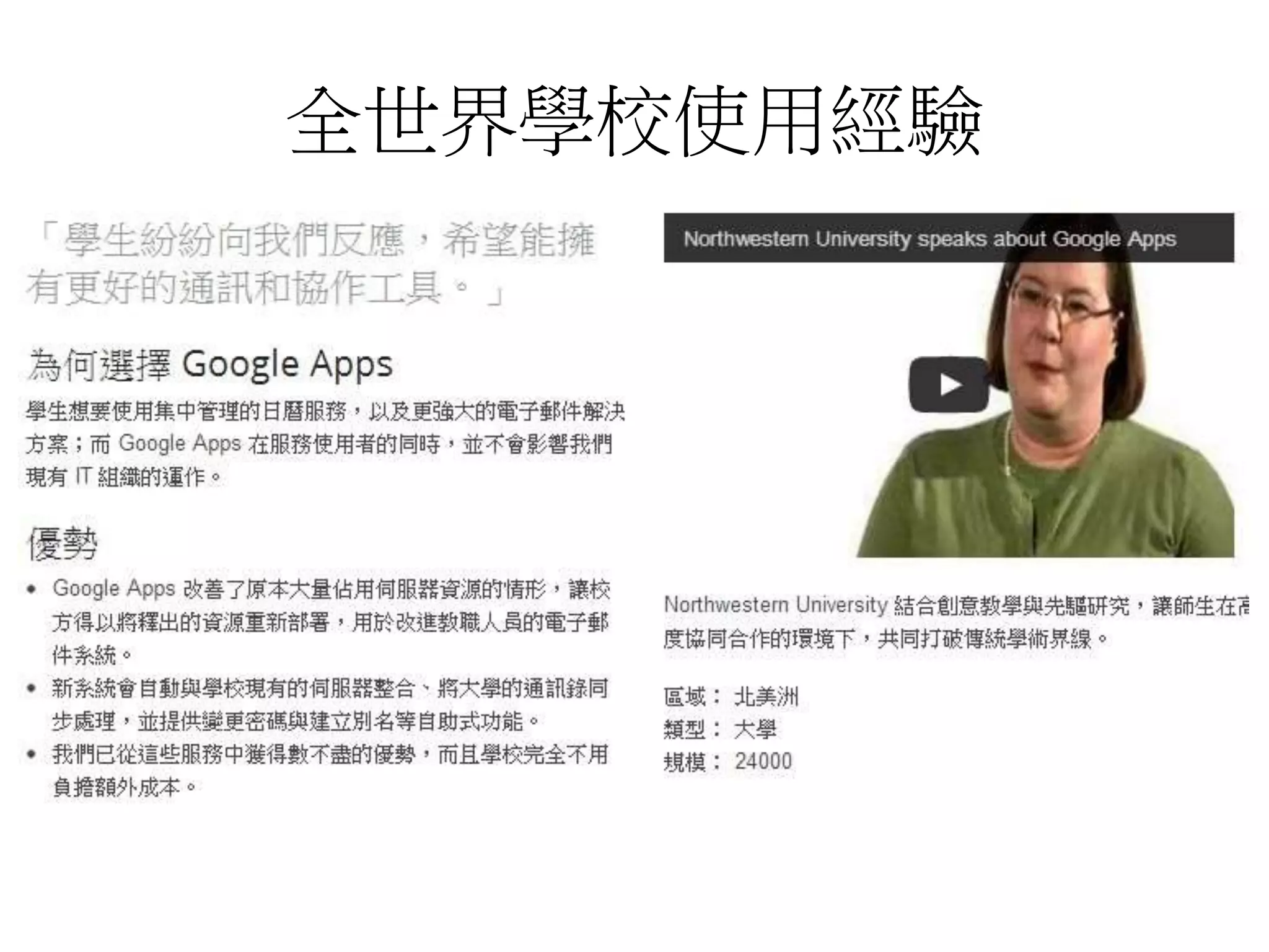 全世界學校使用經驗 
 