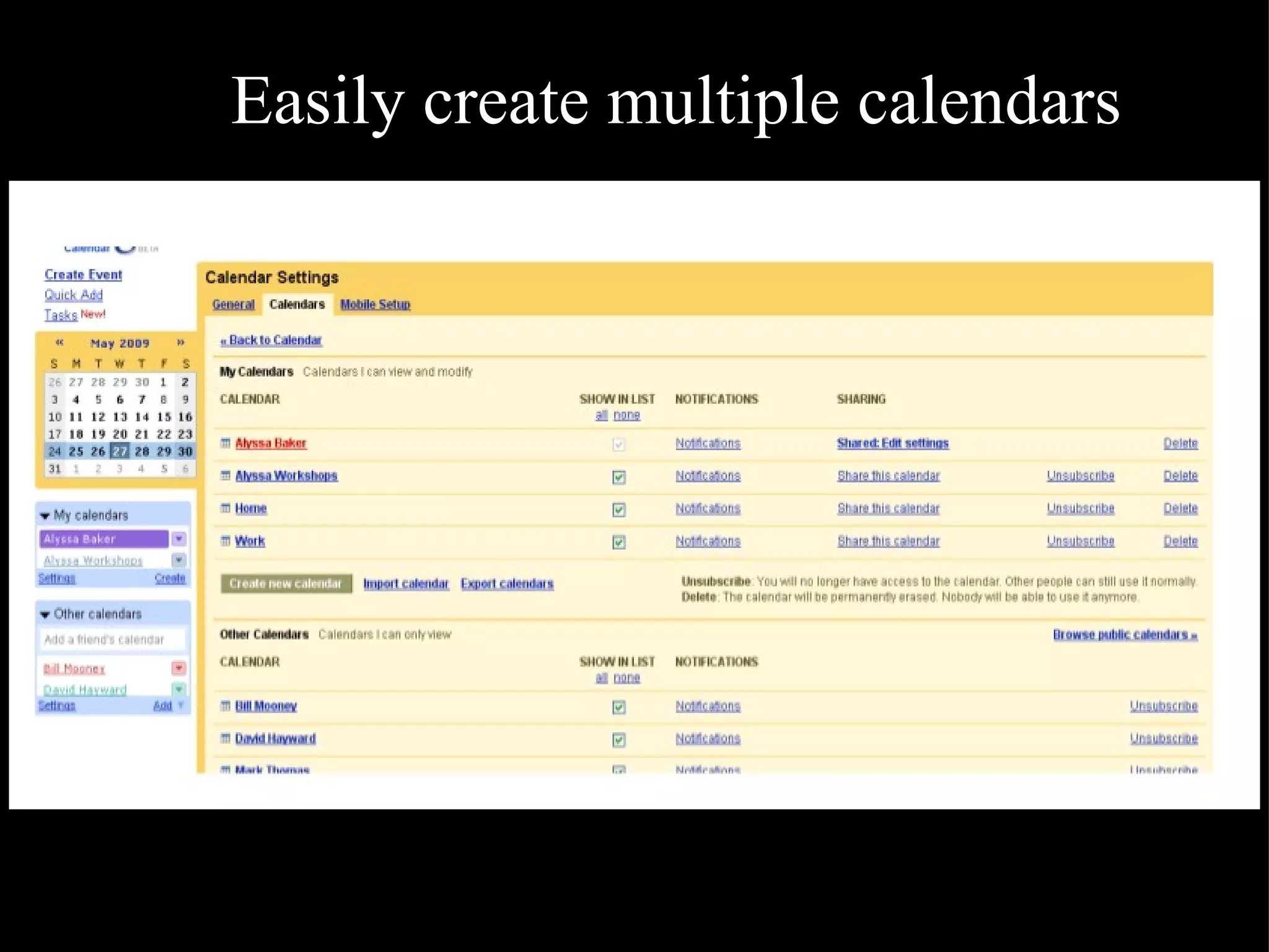 Easily create multiple calendars 