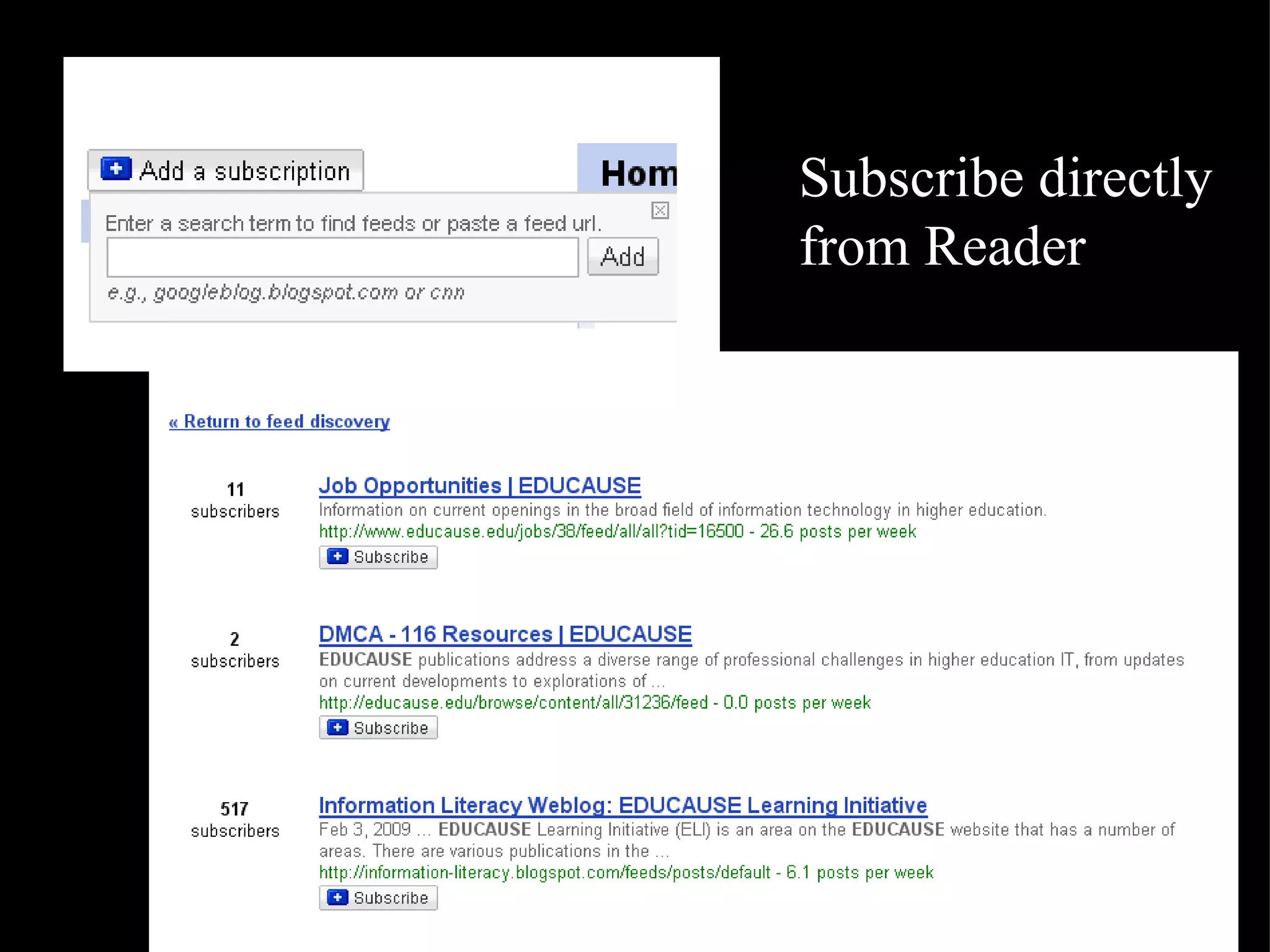Subscribe directly from Reader 
