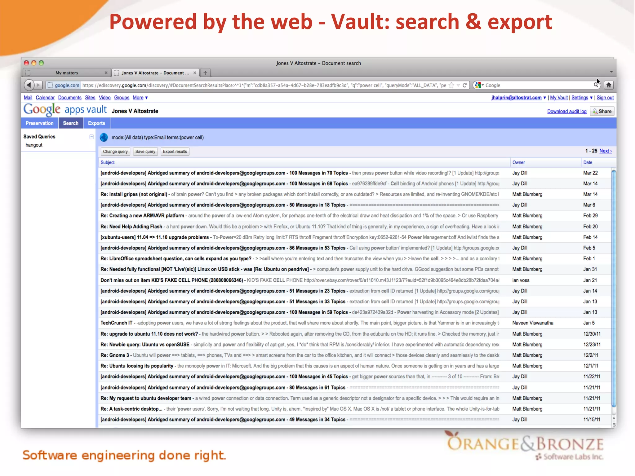 Powered by the web - Vault: search & export
 