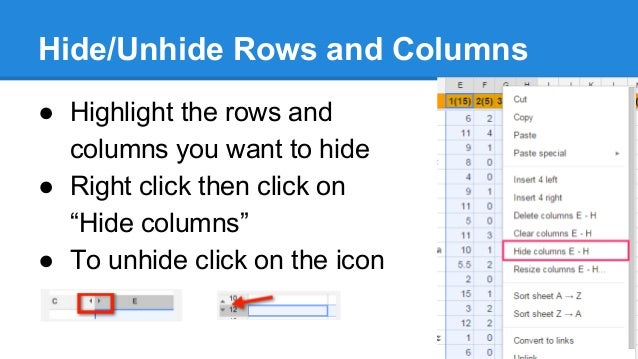 google apps basic for education google sheets unhide rows
