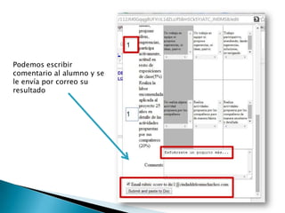 Podemos escribir
comentario al alumno y se
le envía por correo su
resultado
 