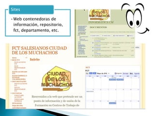 •Web contenedoras de
información, repositorio,
fct, departamento, etc.
Sites
 