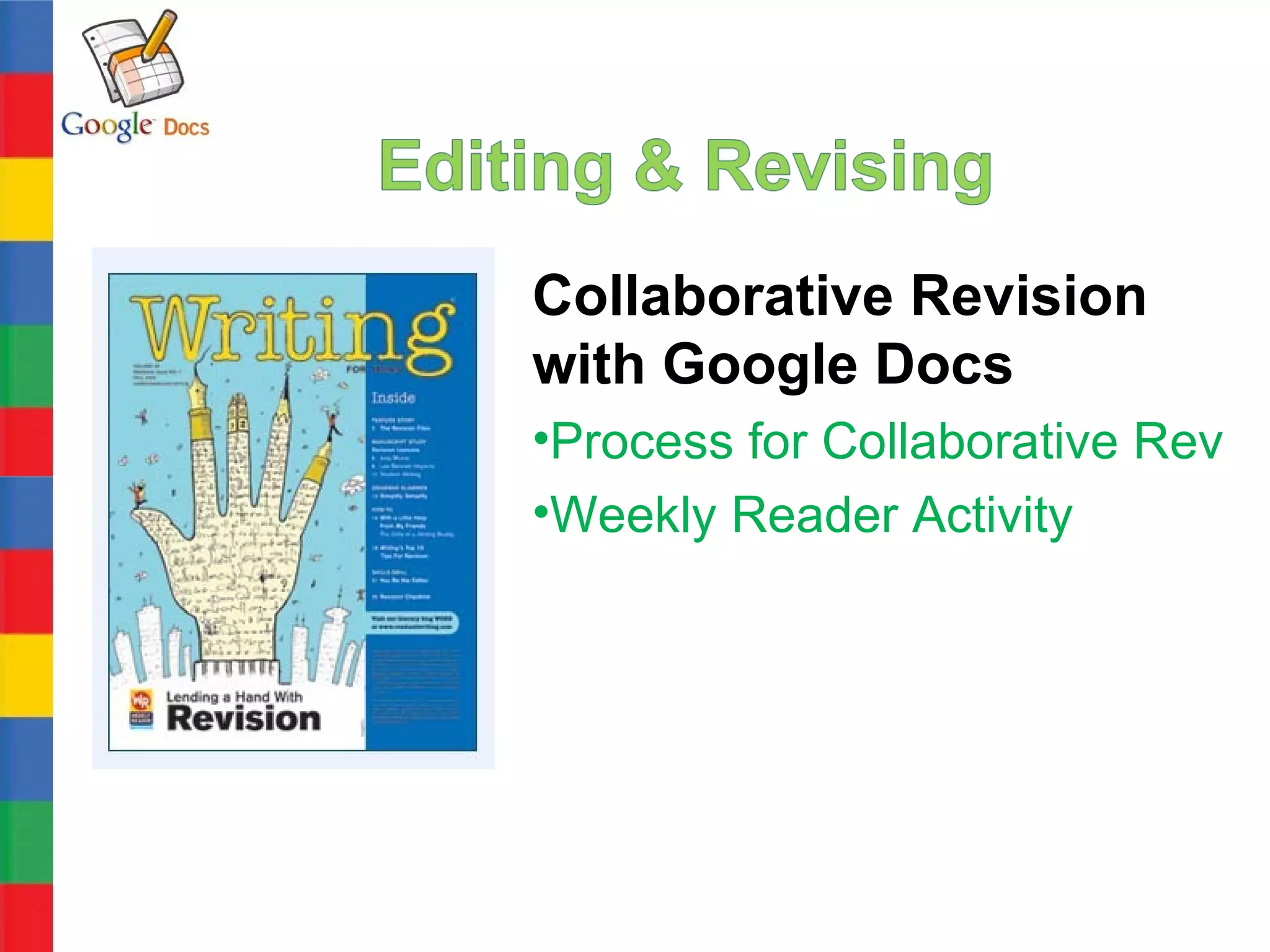 Collaborative Revision
with Google Docs
•Process for Collaborative Revisi
•Weekly Reader Activity
 