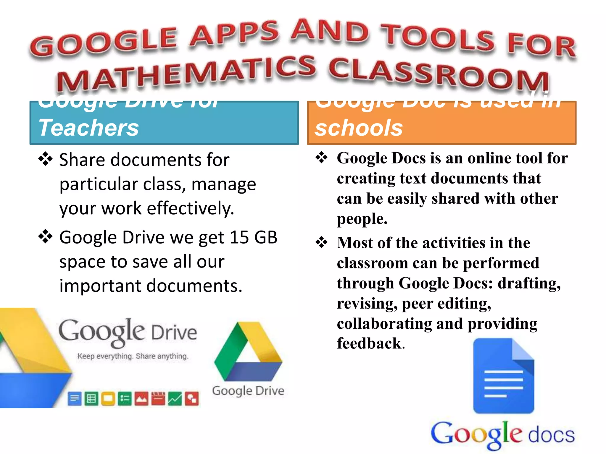 Google apps for teaching learning mathematics classroom | PPTX