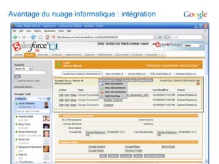 Google Apps Édition Premier MessagerieGmailMessagerie électronique offrant 25 Go de stockage et des fonctionnalités de filtrage du spam et de rechercheGoogle TalkCommunication instantanée au sein et en dehors de l'entrepriseGoogle AgendaAgendas personnels, partagés et publicsCollaborationGoogle DocumentsPartage simplifié de documents en temps réel, où que vous vous trouviezGoogle SitesCréation et modification de pages Web en groupe en toute simplicitéGoogle VideoPartage sécurisé de vidéos en interne Google - Confidentiel et exclusif