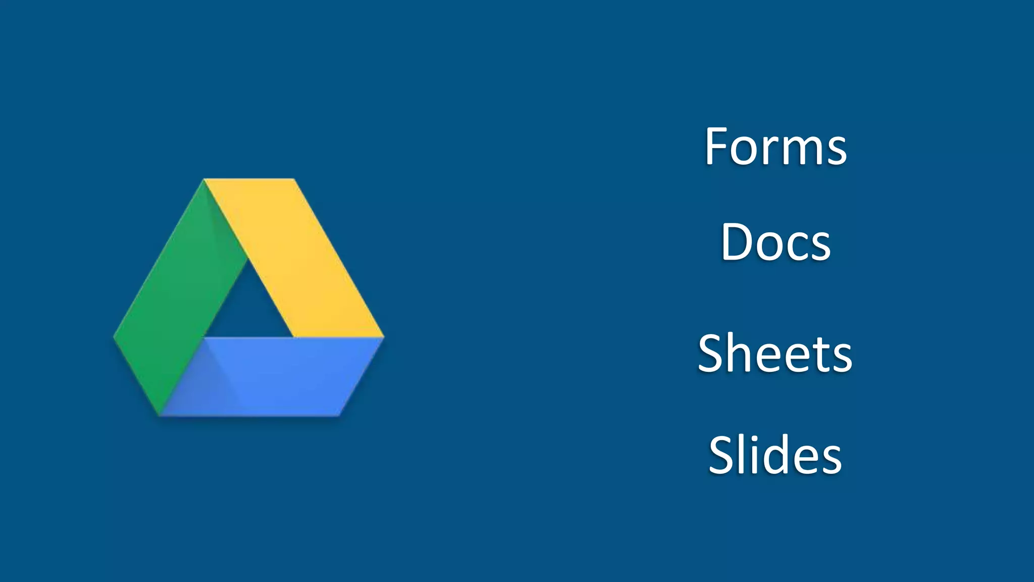 Forms
Docs
Sheets
Slides
 