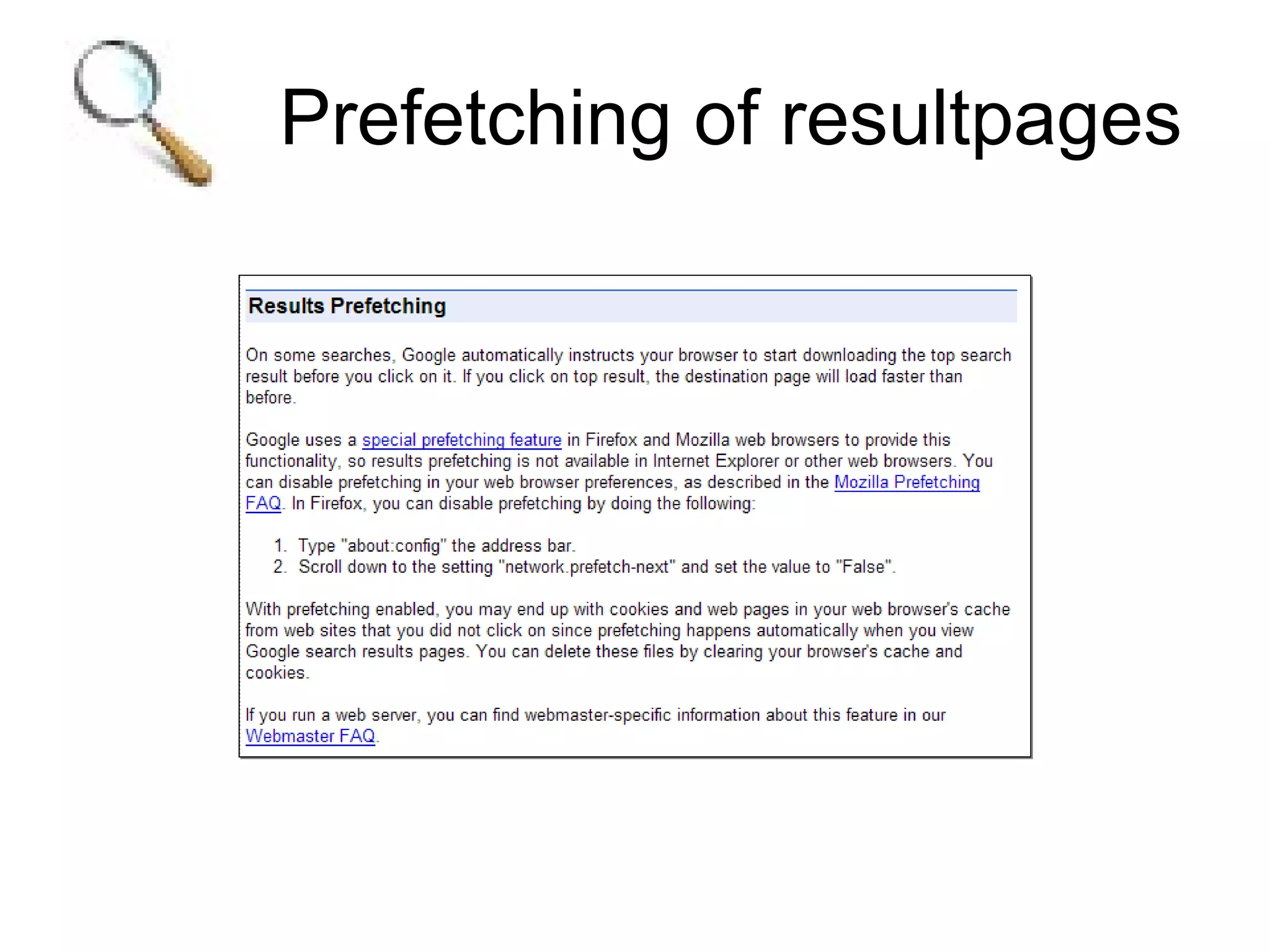 Prefetching of resultpages 