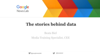 Google Confidential and Proprietary
@googlenewslab
The stories behind data
Beata Biel
Media Training Specialist, CEE
@beatabiel
 