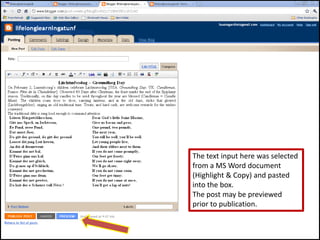 The text input here was selectedfrom a MS Word document(Highlight & Copy) and pastedinto the box.The post may be previewedprior to publication.  