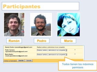 Participantes Ramón Pedro María Todos tienen los máximos permisos 