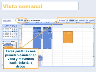 Vista semanal Estas pestañas nos permiten cambiar de vista y movernos hacia delante y detrás 