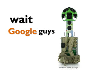 panoramas
Photospheres
Immersive 360º
https://www.google.com/maps/about/contribute/photosphere/
 