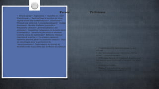 •  Produits ignorés des internautes ou non utilisés •  Pas de focalisation sur l’attitude « réseau social », « communautaire » •  Difficultés dans le recrutement de personnel hautement qualifié (Google n’est plus une start-up !) •  Contenu arbitraire •  Manque une recherche spécialisée •  Pas de possibilité de sélection •  Brand equity•  Réputation •  Rapidité et « user friendliness »•  Ranking basé le nombre de clics•  Capital social des collaborateurs•  Innovation•  Produit mix cohérent et multidisciplinaire•  Design dominant•  Modèle d’affaire (publicité)•  Traçabilité (données ; personnalisation des produits)•  Scalabilité (adaptation de la taille selon la demande)•  Ouverture (contenus et services ouverts à tous les systèmes)•  Effets de réseaux (barrière à la sortie)•  Co-création (acteurs externes prenant part à la chaîne de valeur)•  Plan en cinq étapes pour la protection de l’environnement•  Organisation du travail en 80/20Sources financières par AdWords et AdSense Forces Faiblesses 