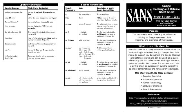 google search cheat sheet pocket reference guide