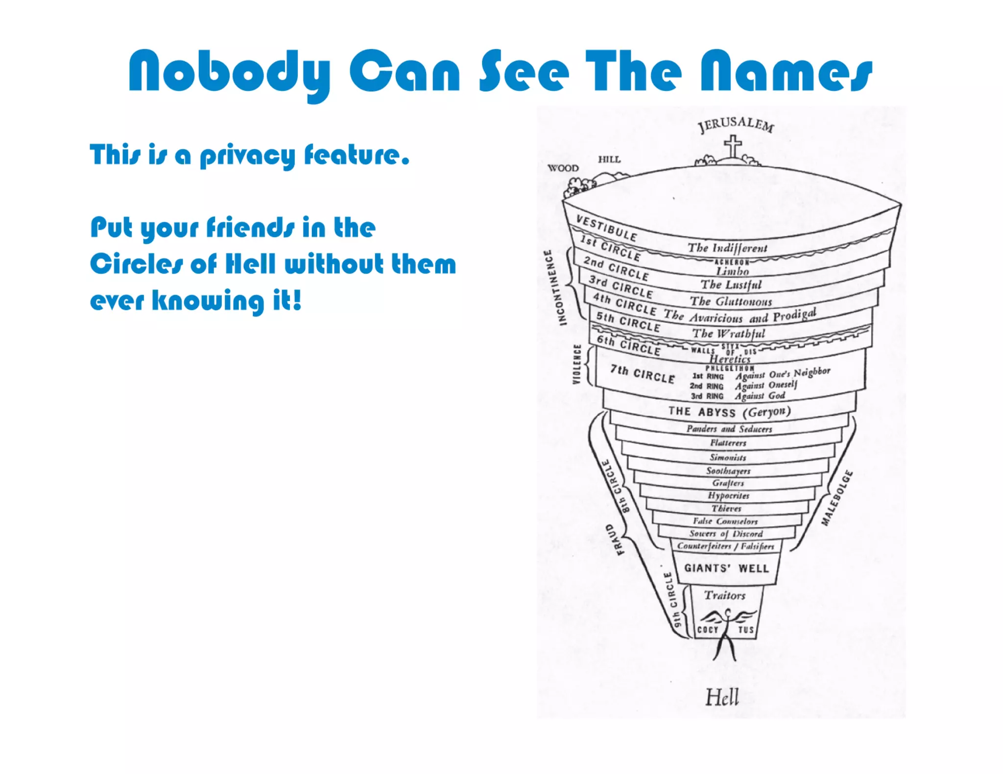 The	
  names	
  you	
  give	
  your	
  circles	
  are	
  
private,	
  nobody	
  can	
  see	
  how	
  you	
  label	
  
                      them	
  
 