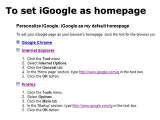 To set iGoogle as homepage 