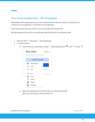 Assignment Turned In Google classroom 2020 students parents guide | PDF