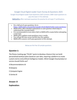 Google Cloud Digital Leader Exam Dumps & Questions 2025 | PDF