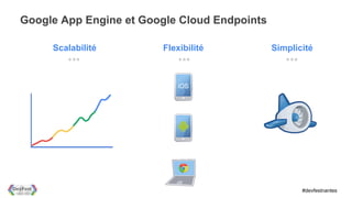 Google App Engine et Google Cloud Endpoints

     Scalabilité        Flexibilité           Simplicité




                                                     #devfestnantes
 