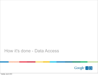 How it's done - Data Access




Tuesday, July 6, 2010
 