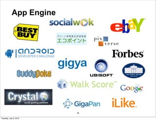 App Engine




                         56

Tuesday, July 6, 2010
 