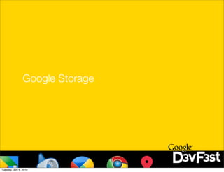 Google Storage




Tuesday, July 6, 2010
 