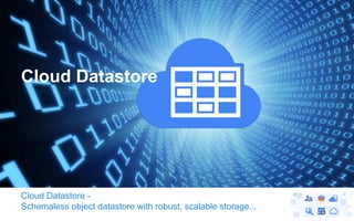 Cloud Datastore

Cloud Datastore Schemaless object datastore with robust, scalable storage...

 