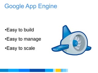 Google App Engine Easy to  build Easy to  manage Easy to  scale 