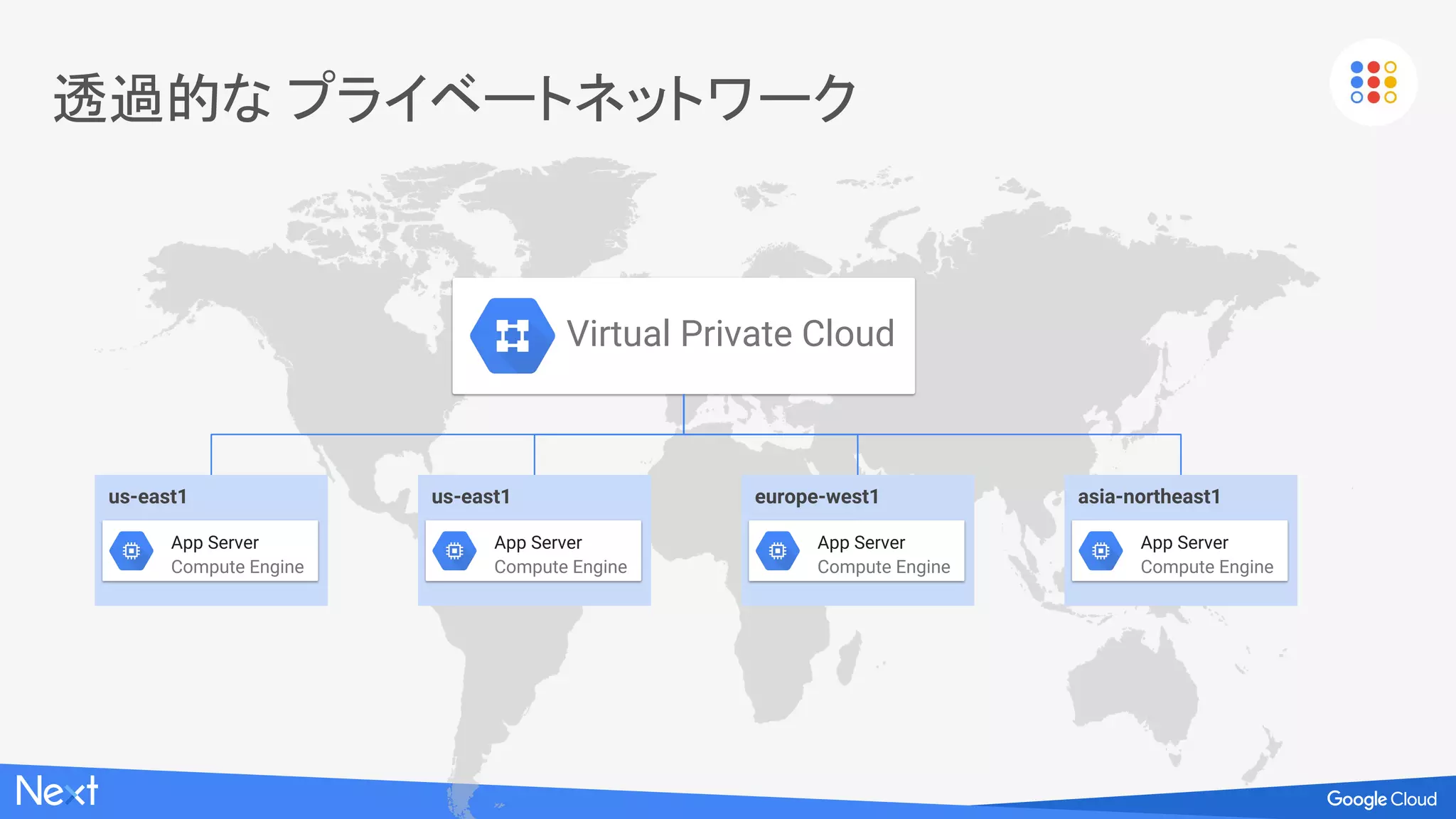 世界規模のインフラストラクチャ
Iowa
FASTER (US, JP, TW) 2016
Unity (US, JP) 2010
SJC (JP, HK, SG) 2013
4
3
Frankfurt
Singapore
S Carolina
N Virginia
Belgium
London
Taiwan
Mumbai
Sydney
Oregon
São Paulo
Finland
Tokyo
Montreal
California
Netherlands
2
3
3
3
3
33
3
2
3
3
3
3
Edge points of presence (>100)
Leased and owned fiber
#
#
Future regions and number of zones
Current regions and number of zones
3
3
過去 3 年間で $29.4B（約 3 兆 5 千億円）の投資
 