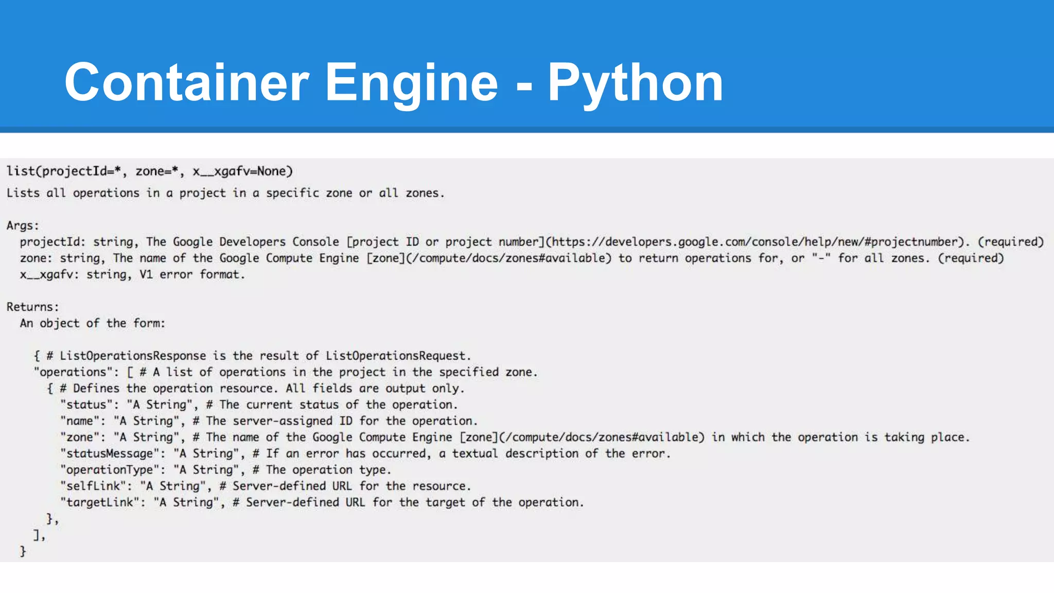 Container Engine - Python
 