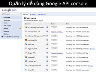Quản lý dễ dàng Google API console




                                     8
 