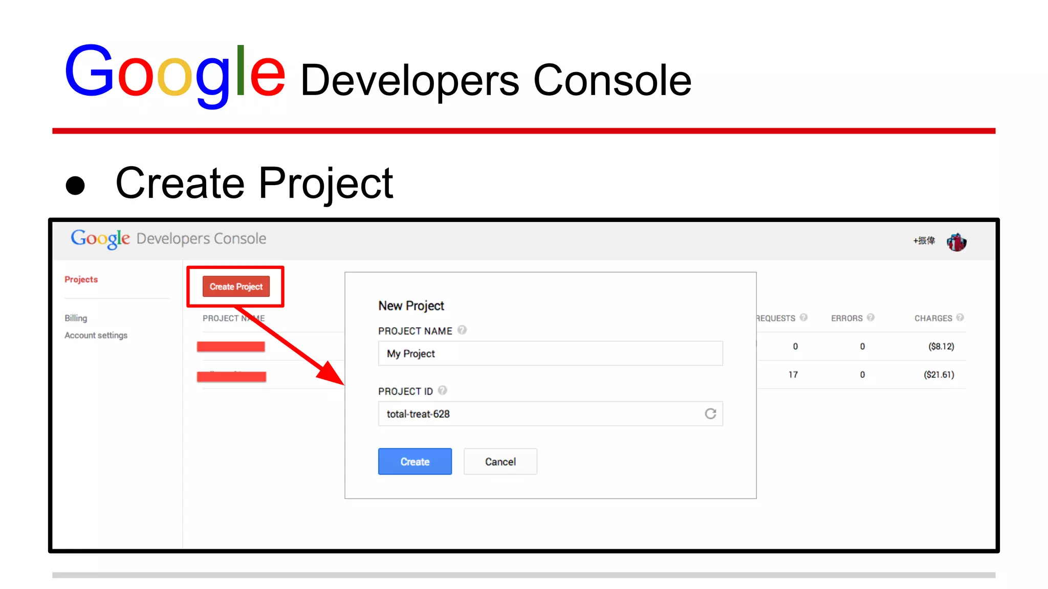 Google Developers Console
● Create Project
 