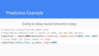 Scaling Out
TensorFlow scales with number of Machines.
You can use Google Cloud ML or Docker containers in VMs.
https://ar...