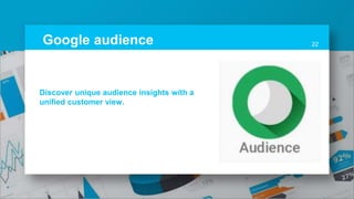 Google audience 22
Discover unique audience insights with a
unified customer view.
 